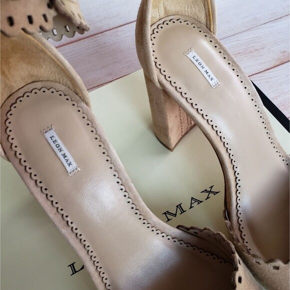 Leon Max/Max Studio Heap Kid Suede Ankle Strap Block Heel Pumps - Picture 8 of 15